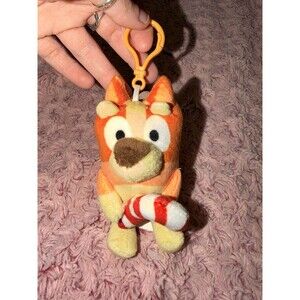 Bluey - Bingo 6-Inch Plush Keychain Clip Holiday Christmas Candy Cane